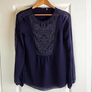 Elie Tahari Deep Purple Silk Beaded LS Blouse